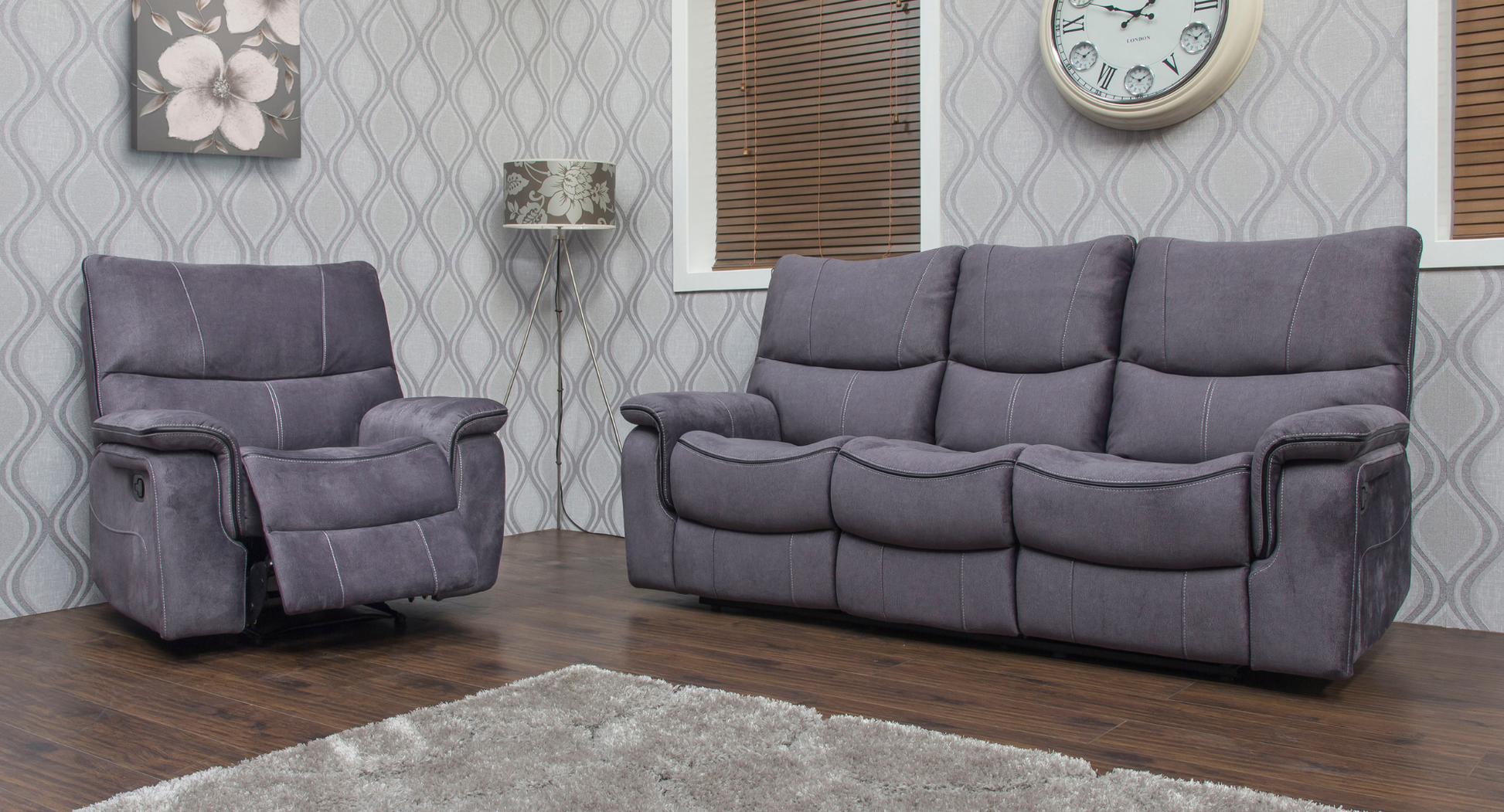 Emilio Dark Grey Reclining Sofa Range by Sofahouse 3+1