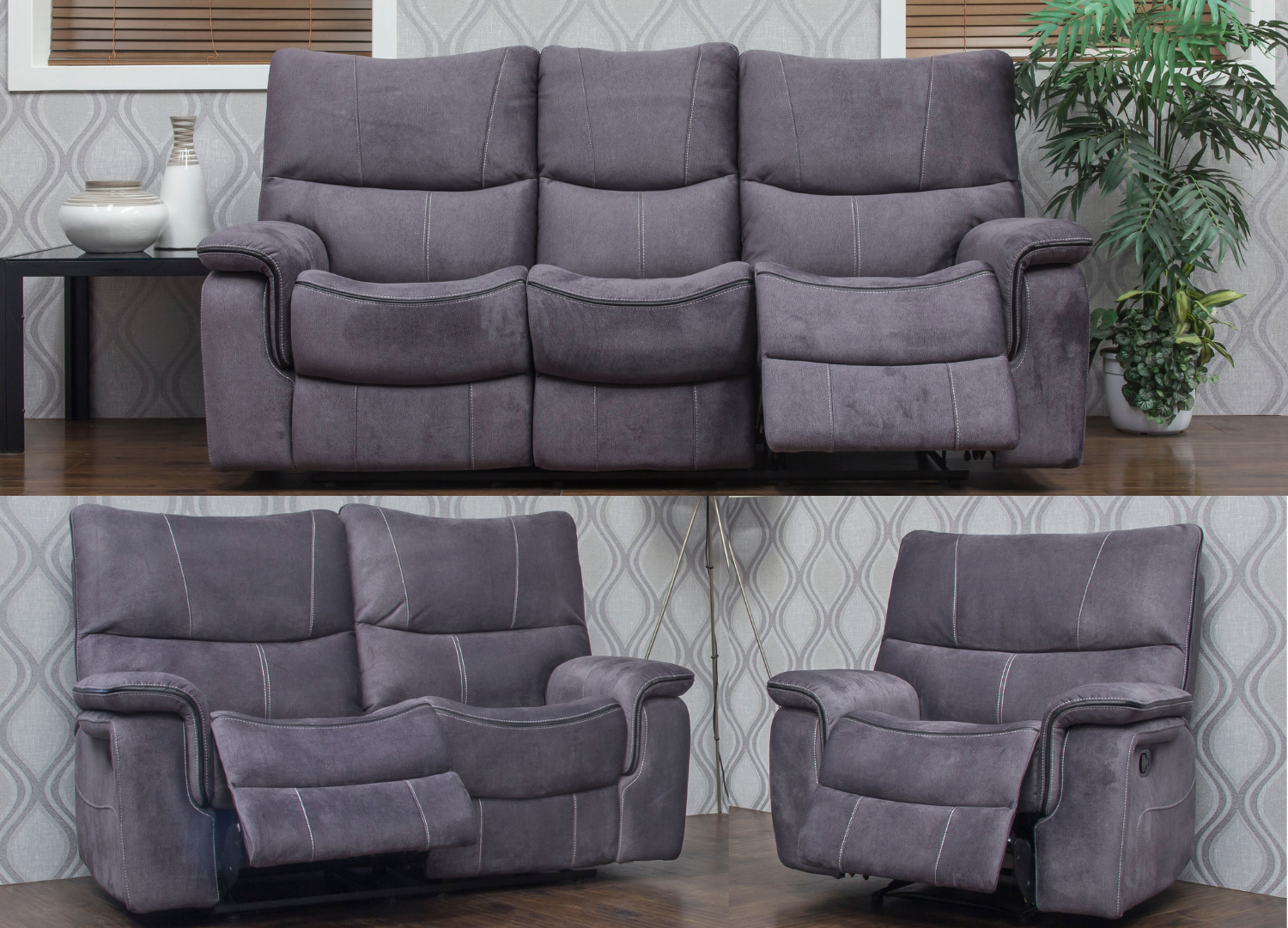 Emilio Dark Grey Reclining Sofa Range by Sofahouse 3+2+1