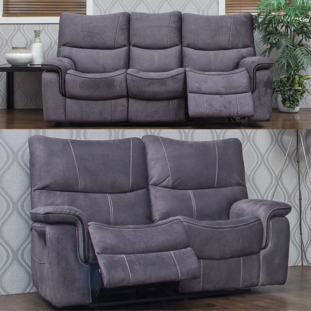 Emilio Dark Grey Reclining Sofa Range by Sofahouse 3+2 Front