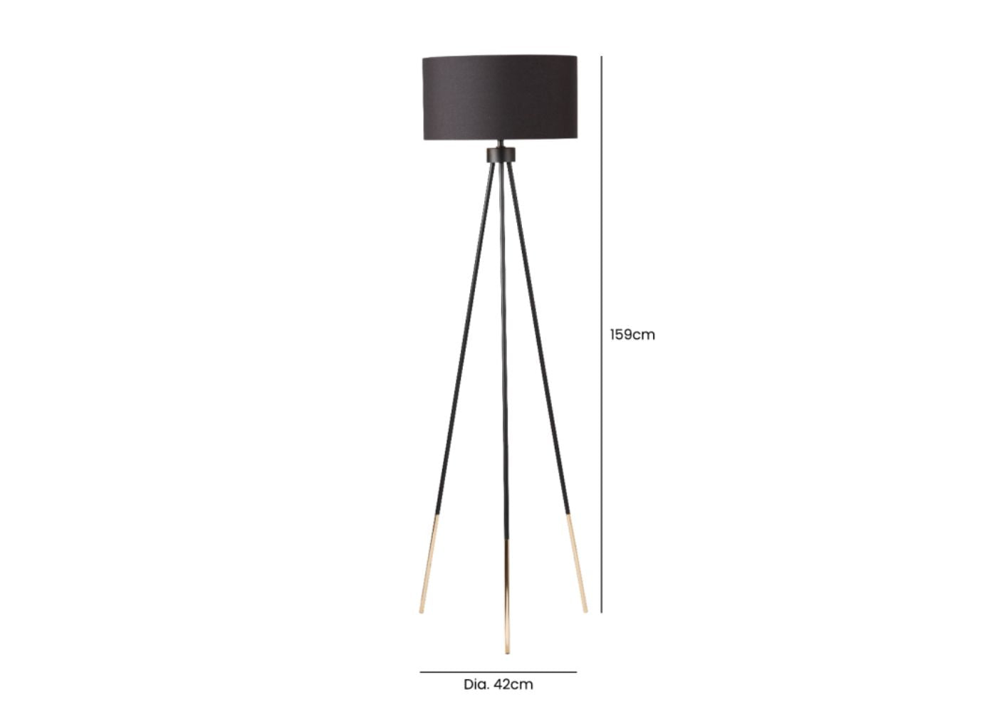 159cm Black and Gold Tripod Floor Lamp by CIMC Dimensions