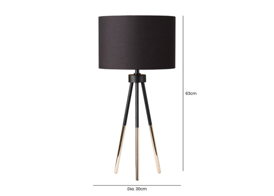 63cm Black and Gold Tripod Table Lamp by CIMC Dimensions