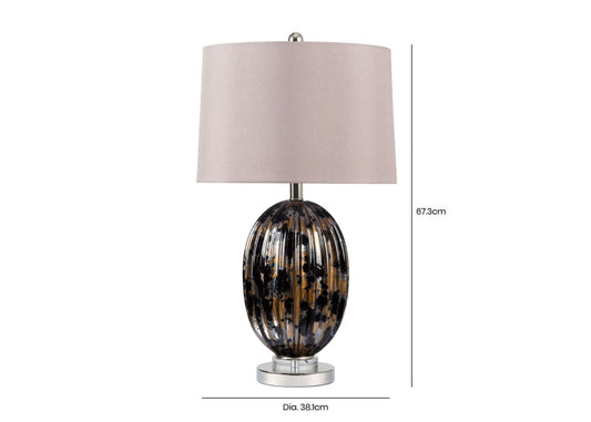 67.3cm Ribbed Black and Gold Table Lamp with Gold Shade by CIMC Dimensions