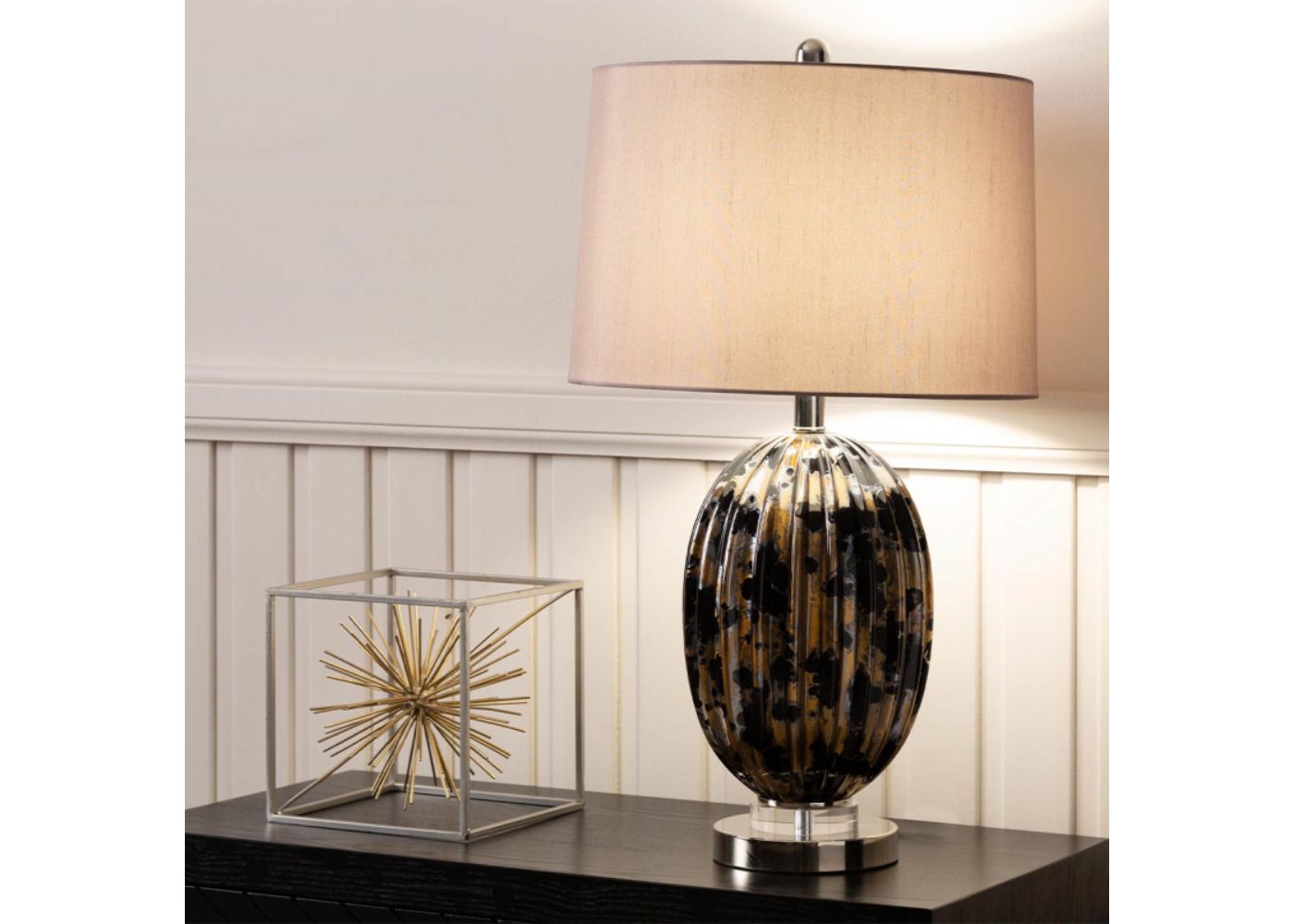 67.3cm Ribbed Black and Gold Table Lamp with Gold Shade by CIMC Light On