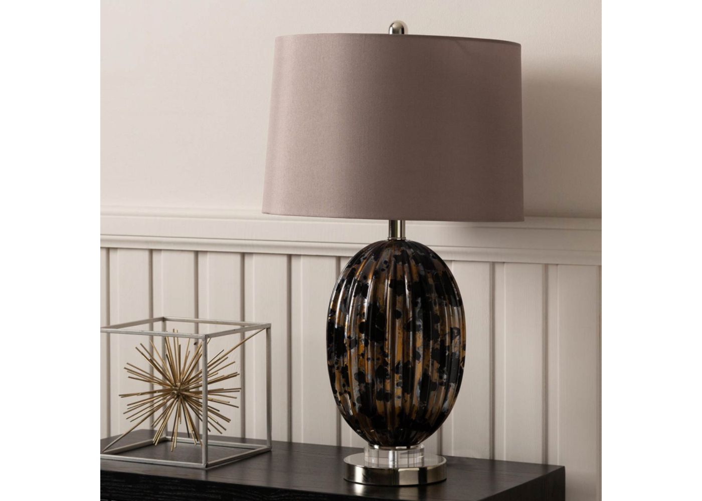 67.3cm Ribbed Black and Gold Table Lamp with Gold Shade by CIMC Room