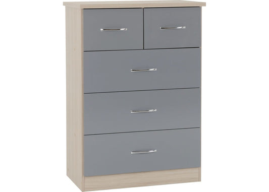 Nevada Grey Gloss and Light Oak Effect 2-Over-3-Drawer Chest by Wholesale Beds & Furniture