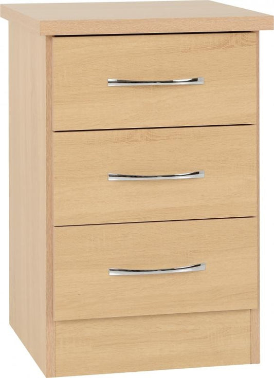 Nevada Sonoma Oak Effect 3-Drawer Bedside by Wholesale Beds & Furniture