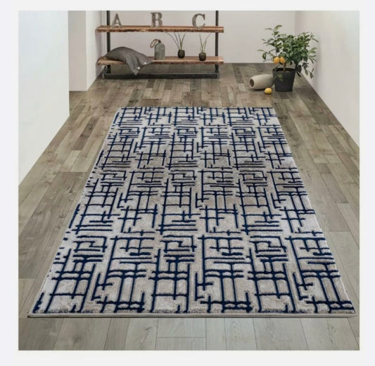 Marble Effect Patterned Rug in Grey/ Navy by Art Elite (120 x 165cm)