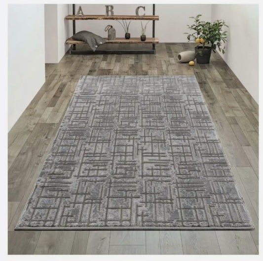 Marble Effect Patterned Rug in Grey by Art Elite (67 x 230cm)