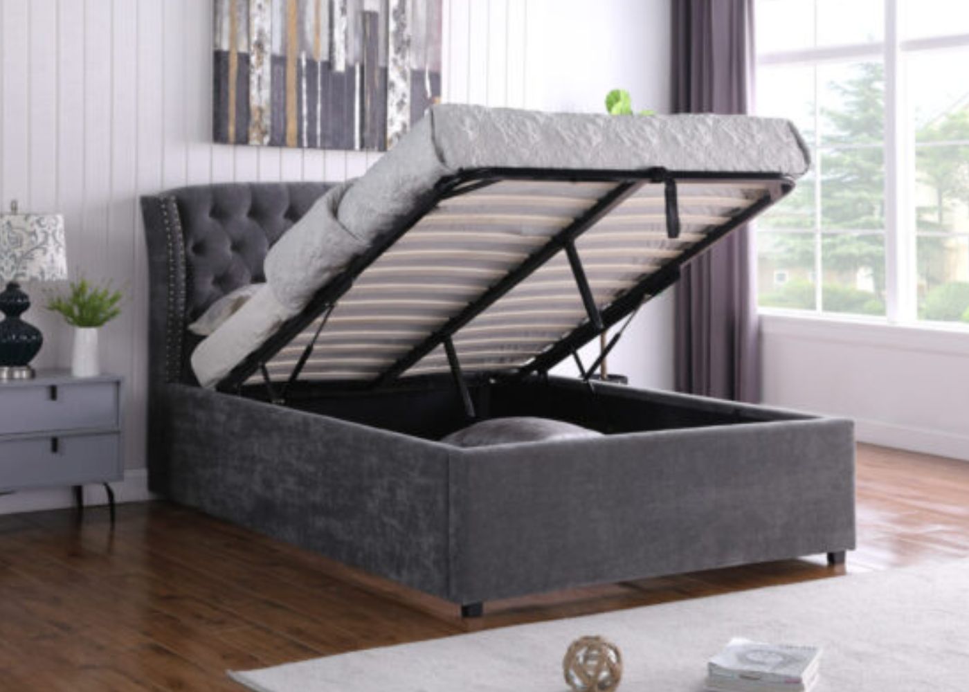 Lorraine Grey Ottoman Bedframe Range by MPD Open