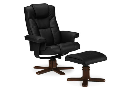 Malmo Black Swivel Recliner & Stool by Julian Bowen