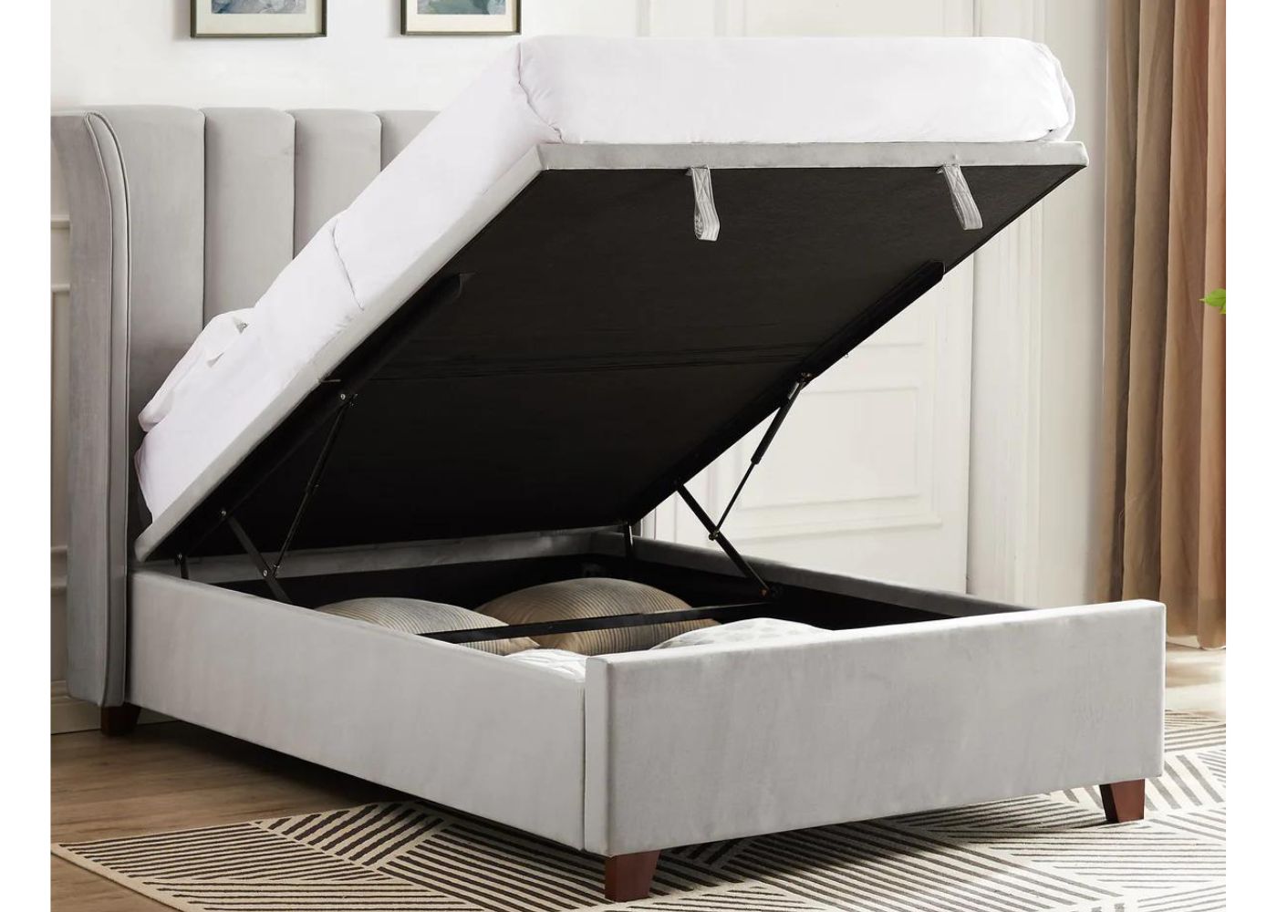 Mia Ottoman Bedframe Range in Light Grey by Balmoral Open