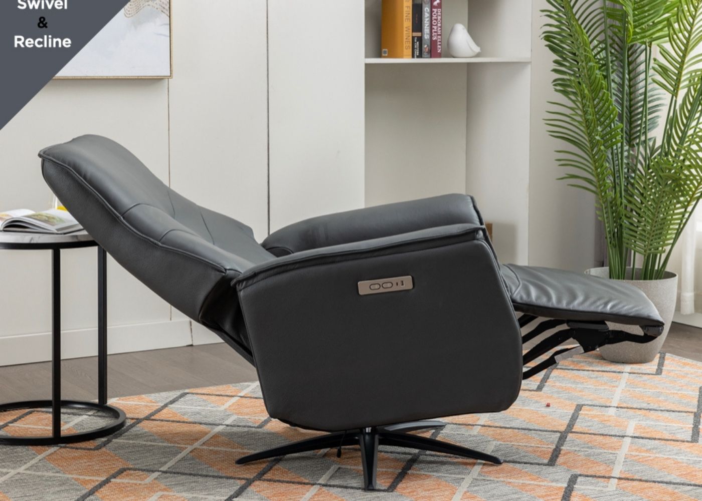 Nero Leather Anthracite Electric Swivel Chair by Annaghmore Side