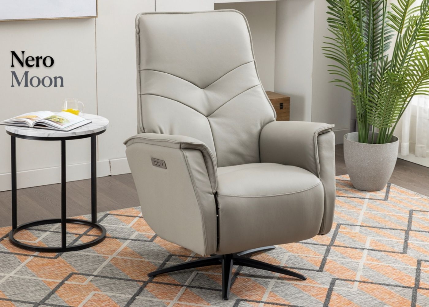 Nero Leather Moon Electric Swivel Chair by Annaghmore Front