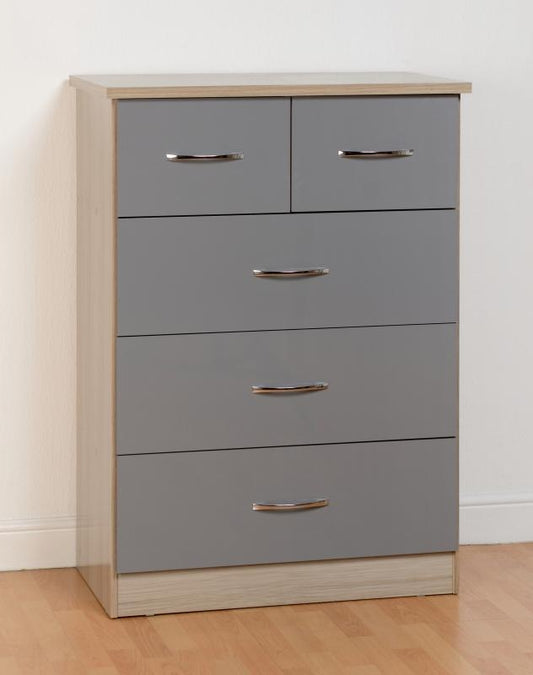 Nevada Grey Gloss and Light Oak Effect 2-Over-3-Drawer Chest by Wholesale Beds & Furniture