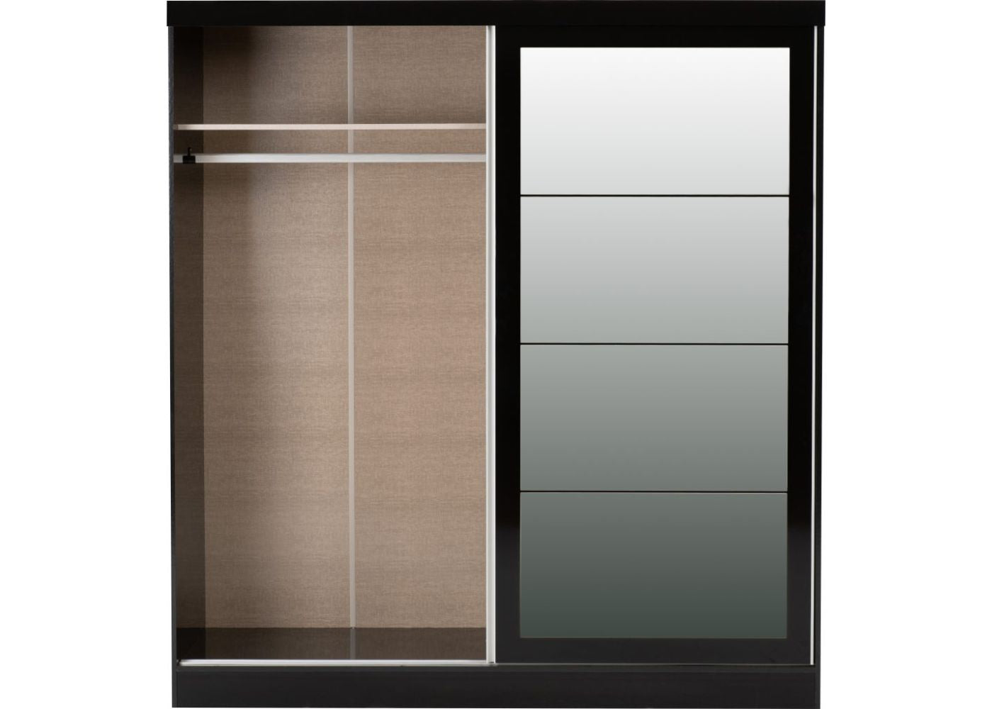 Nevada Black Gloss 2-Door Sliding Wardrobe by Wholesale Beds Left Open