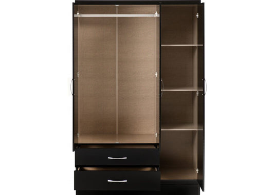 Nevada Black Gloss 3-Door Mirrored Wardrobe by Wholesale Beds Open