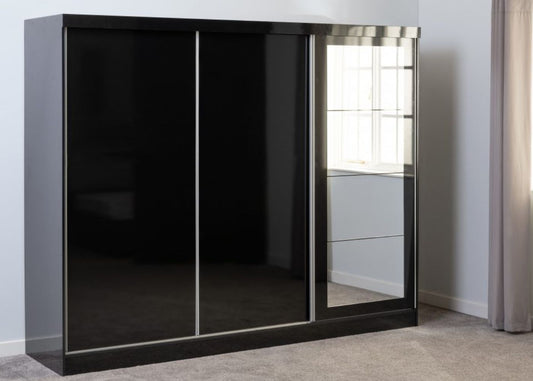 Nevada Black Gloss 3-Door Sliding Wardrobe by Wholesale Beds Room Image