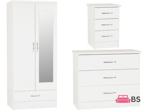 Nevada White Gloss 3 Piece Bedroom Furniture Set inc. 3-Drawer Chest by Wholesale Beds & Furniture