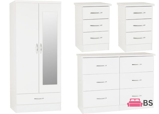 Nevada White Gloss 4 Piece Bedroom Furniture Set inc. 6-Drawer Chest by Wholesale Beds & Furniture