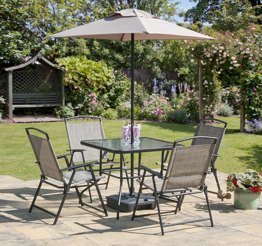 Oasis Garden Table, Parasol & 4 Chairs Set