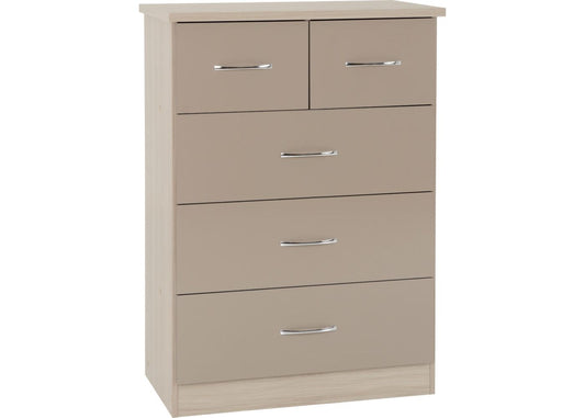 Nevada Oyster Gloss and Light Oak Effect 2-Over-3-Drawer Chest by Wholesale Beds & Furniture