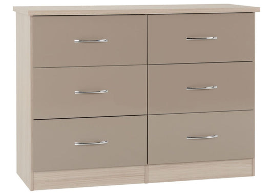 Nevada Oyster Gloss and Light Oak Effect 6-Drawer Chest by Wholesale Beds & Furniture