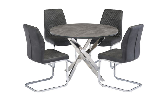 Palma Grey Round Dining Table & 4 Carpino Grey Chairs