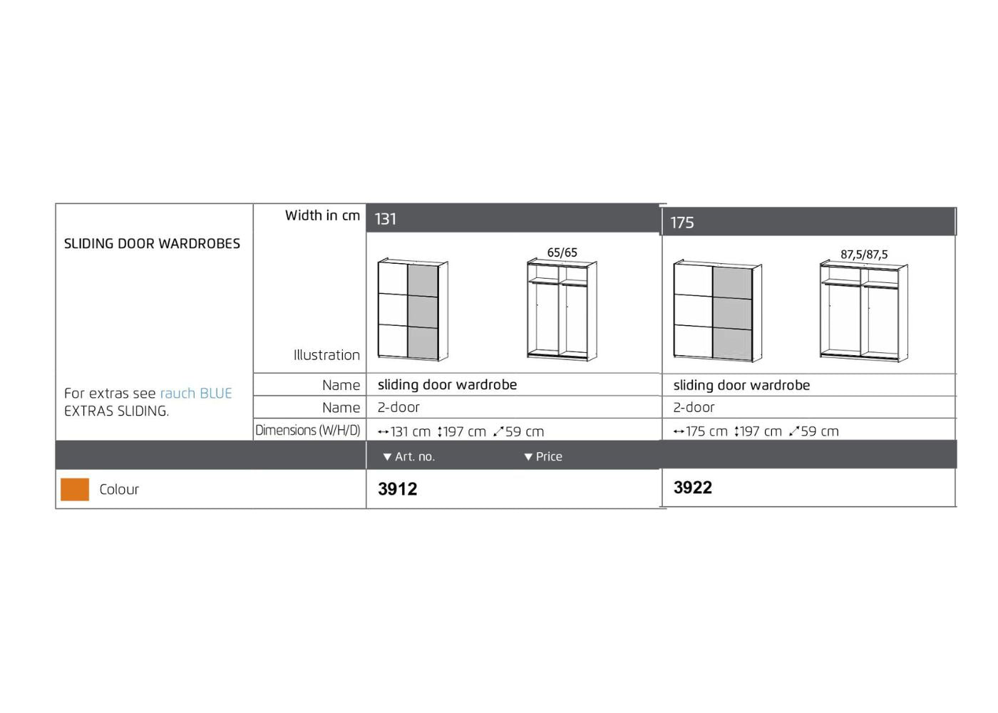 Santiago Sliding Wardrobe Range by Rauch Dimensions