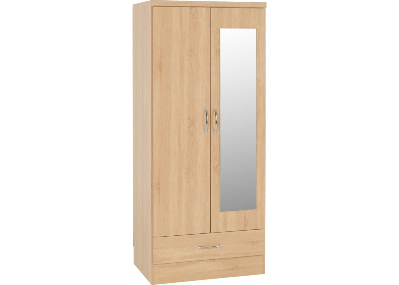 Nevada Sonoma Oak Effect 2-Door 1-Drawer Mirrored Wardrobe by Wholesale Beds & Furniture