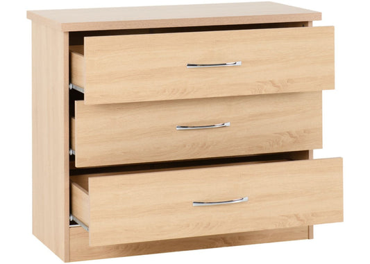 Nevada Sonoma Oak Effect 3-Drawer Chest by Wholesale Beds & Furniture