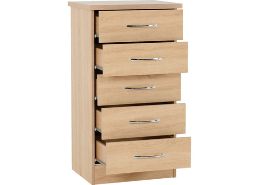 Nevada Sonoma Oak Effect 5-Drawer Narrow Chest by Wholesale Beds & Furniture