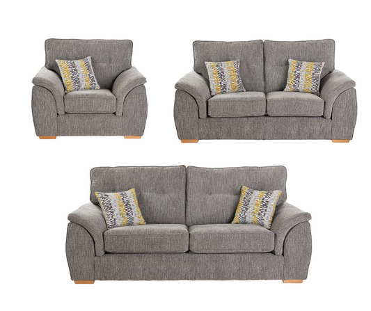 Ashley Empress Plain Grey /Tetris Mustard 3+2+1 Seater Sofa Set by Red Rose