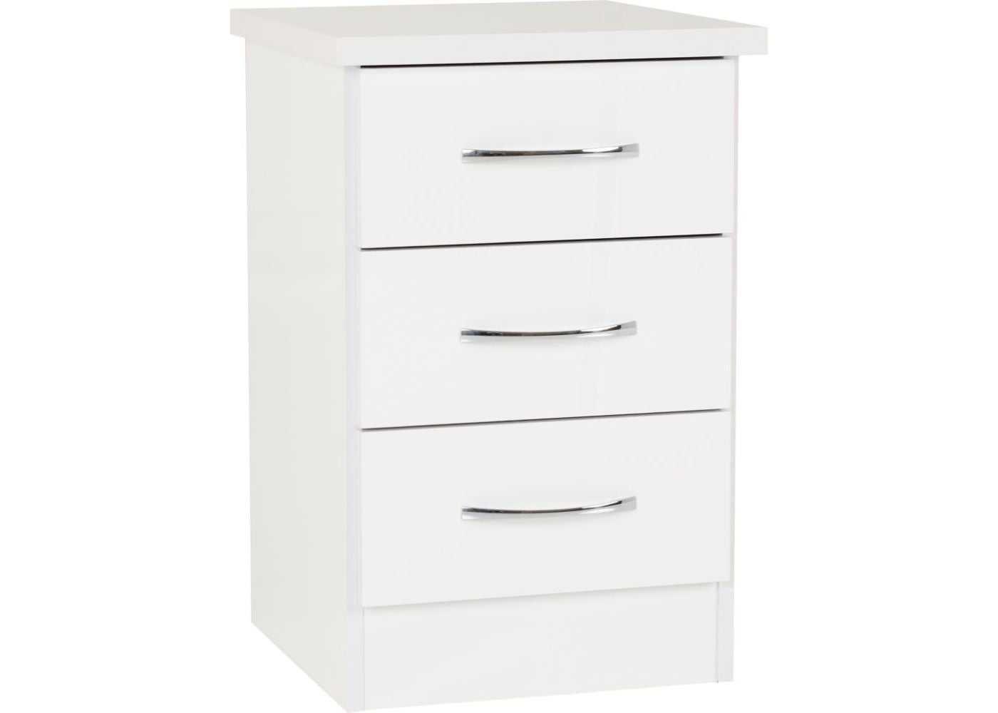 Nevada White Gloss 3-Drawer Bedside by Wholesale Beds & Furniture